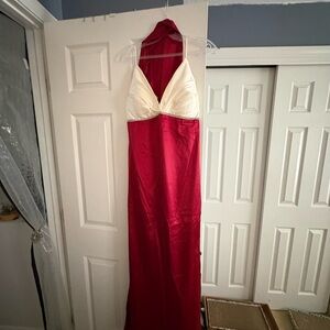 Elegant Red and White Halter Gown